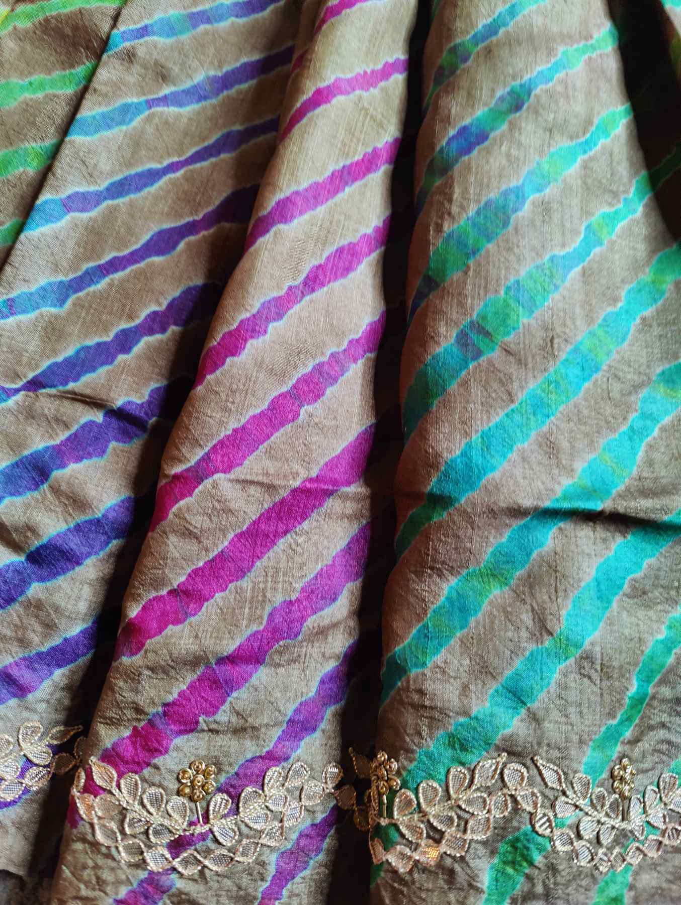 CARAMEL TUSSAR  PURE HANDLOOM LEHERIYA SAREE
