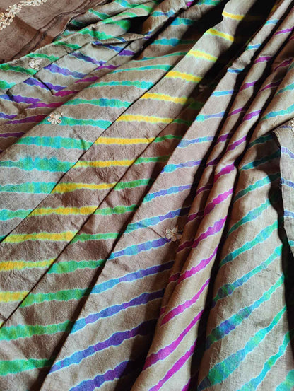 CARAMEL TUSSAR  PURE HANDLOOM LEHERIYA SAREE