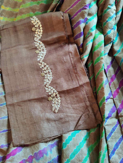 CARAMEL TUSSAR  PURE HANDLOOM LEHERIYA SAREE