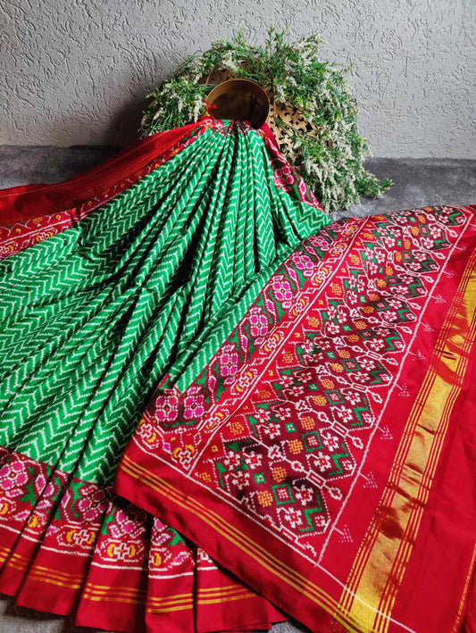 GREEN SILK PURE HANDLOOM DOUBLE IKKAT PATAN PATOLA SAREE
