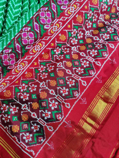 GREEN SILK PURE HANDLOOM DOUBLE IKKAT PATAN PATOLA SAREE