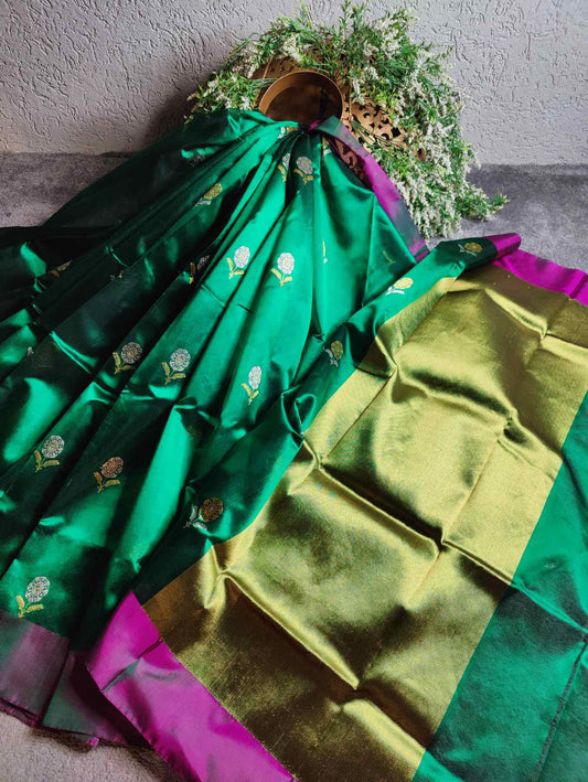 GREEN SILK PURE HANDLOOM CHANDERI SAREE