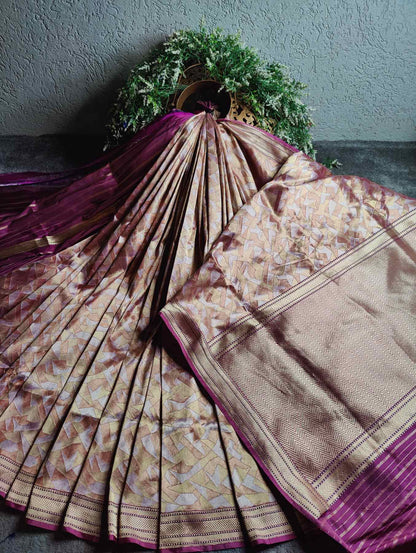 SILVER GOLD COPPER TISSUE PURE HANDLOOM BANARASI SAREE