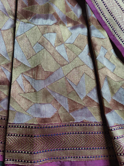 SILVER GOLD COPPER TISSUE PURE HANDLOOM BANARASI SAREE