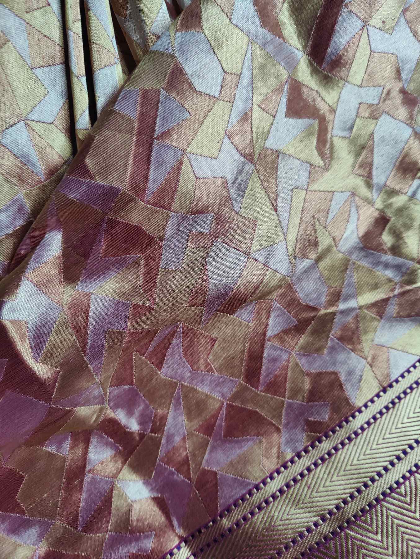 SILVER GOLD COPPER TISSUE PURE HANDLOOM BANARASI SAREE