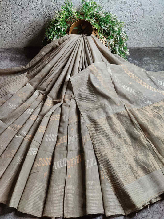 GREY COTTON PURE HANDLOOM MUL COTTON SAREE