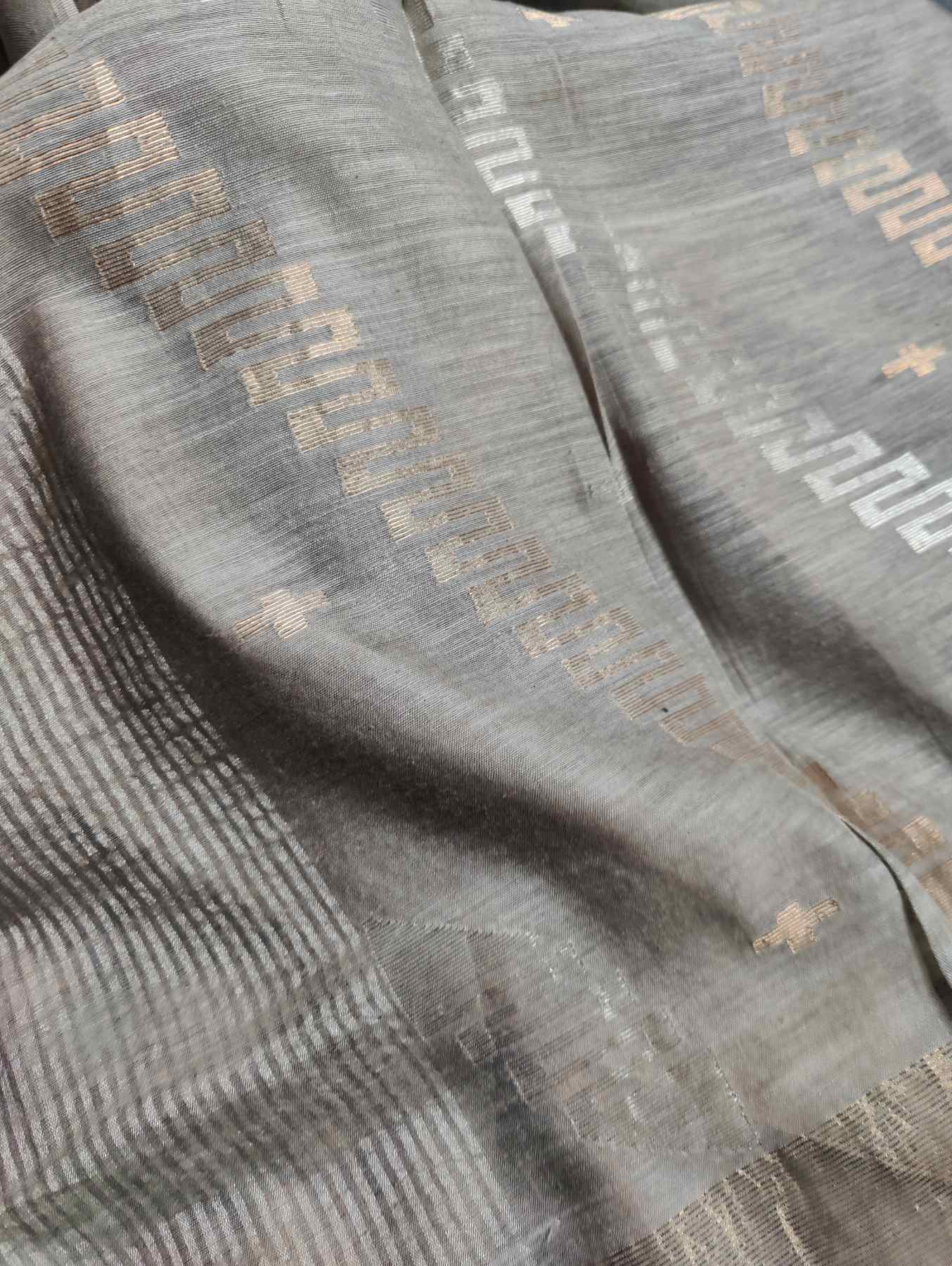 GREY COTTON PURE HANDLOOM MUL COTTON SAREE
