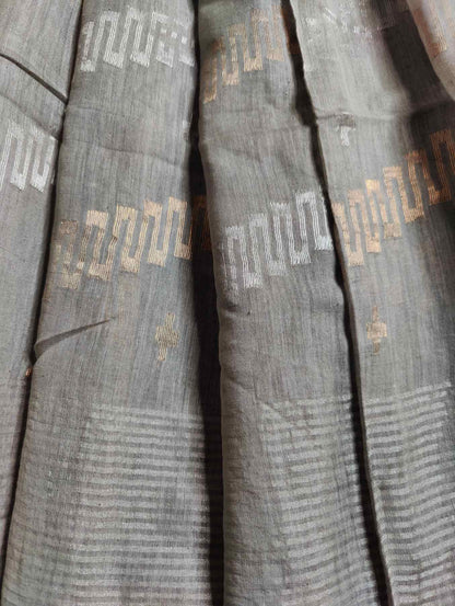GREY COTTON PURE HANDLOOM MUL COTTON SAREE