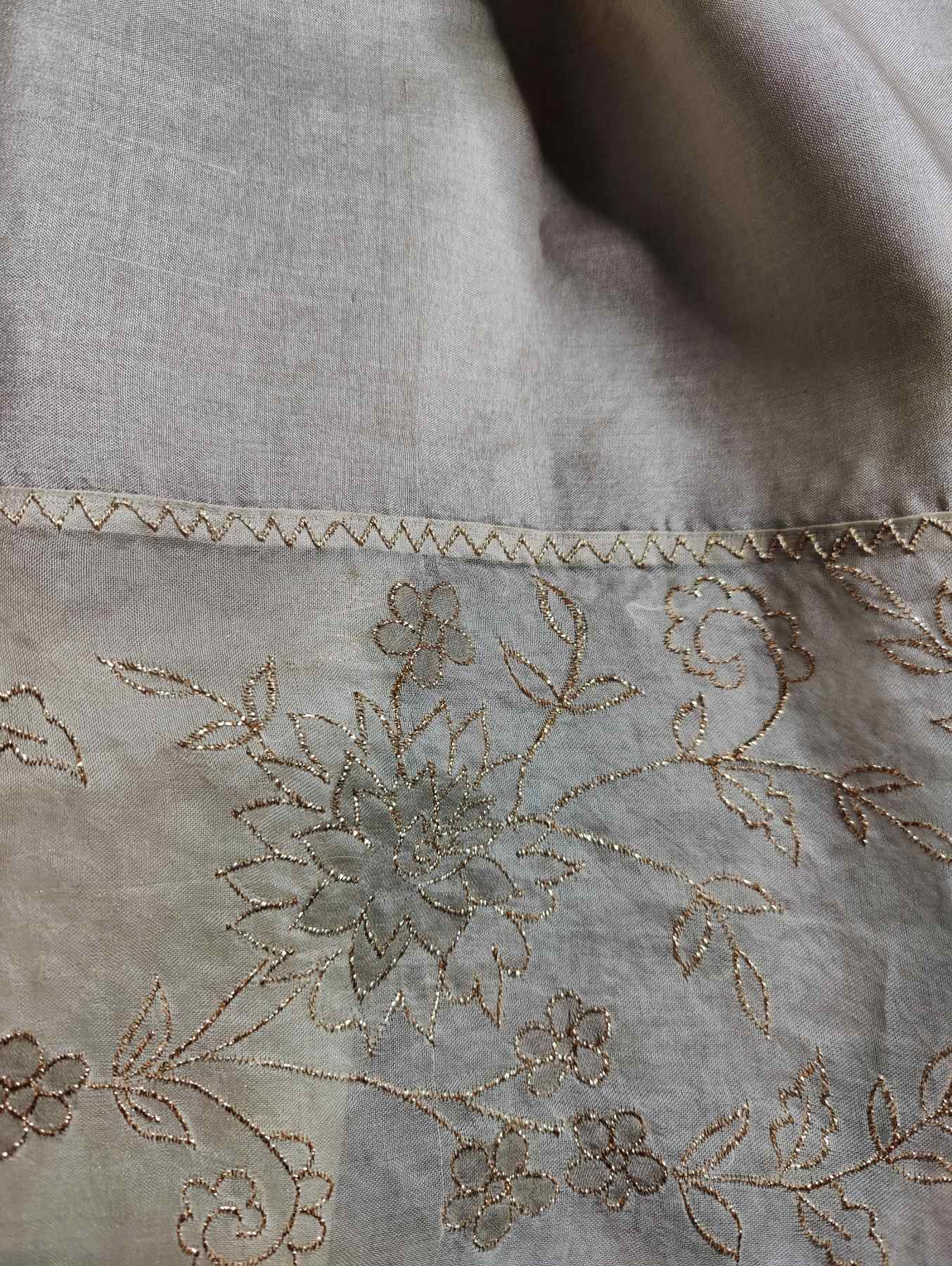 GREY TUSSAR PURE HANDLOOM EMBROIDERY SAREE