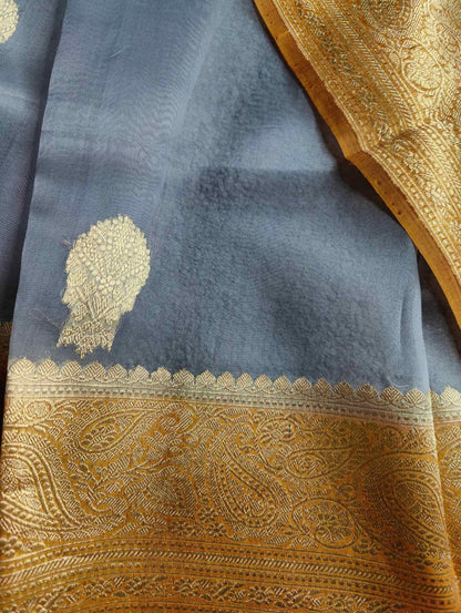 GREY KORA PURE HANDLOOM BANARASI SAREE