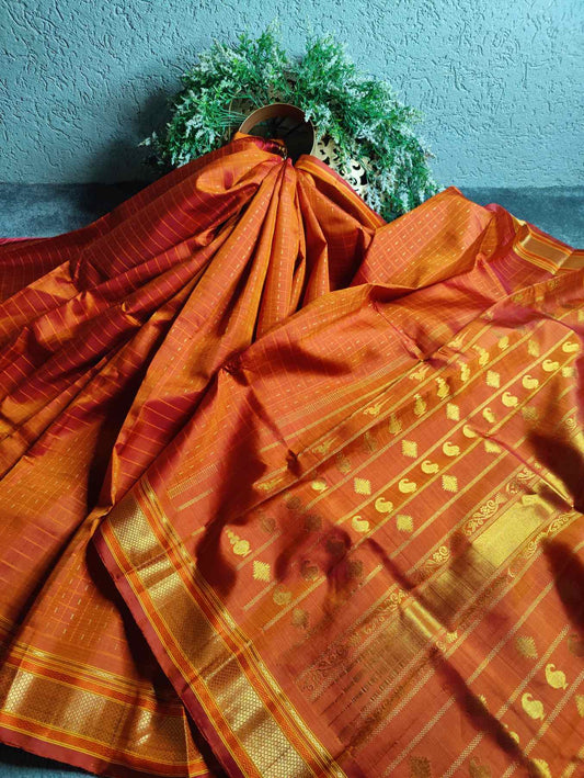 ORANGE  SILK PURE HANDLOOM KANJIVARAM SAREE