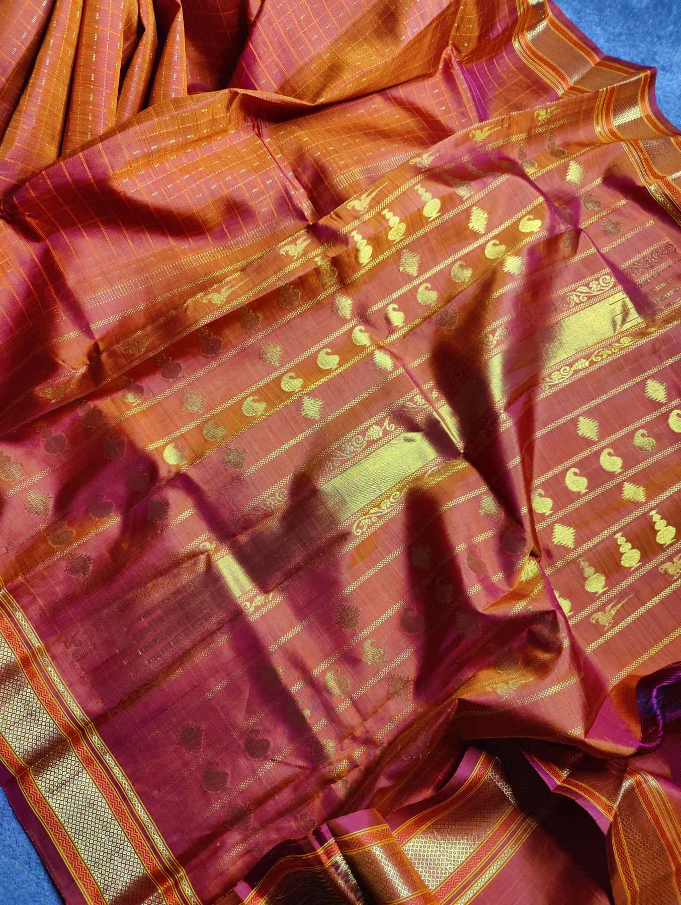 ORANGE  SILK PURE HANDLOOM KANJIVARAM SAREE