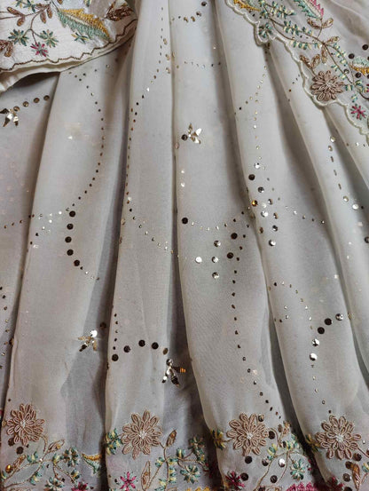 WHITE GEORGETTE PURE HANDLOOM EMBROIDERY SAREE