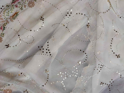 WHITE GEORGETTE PURE HANDLOOM EMBROIDERY SAREE