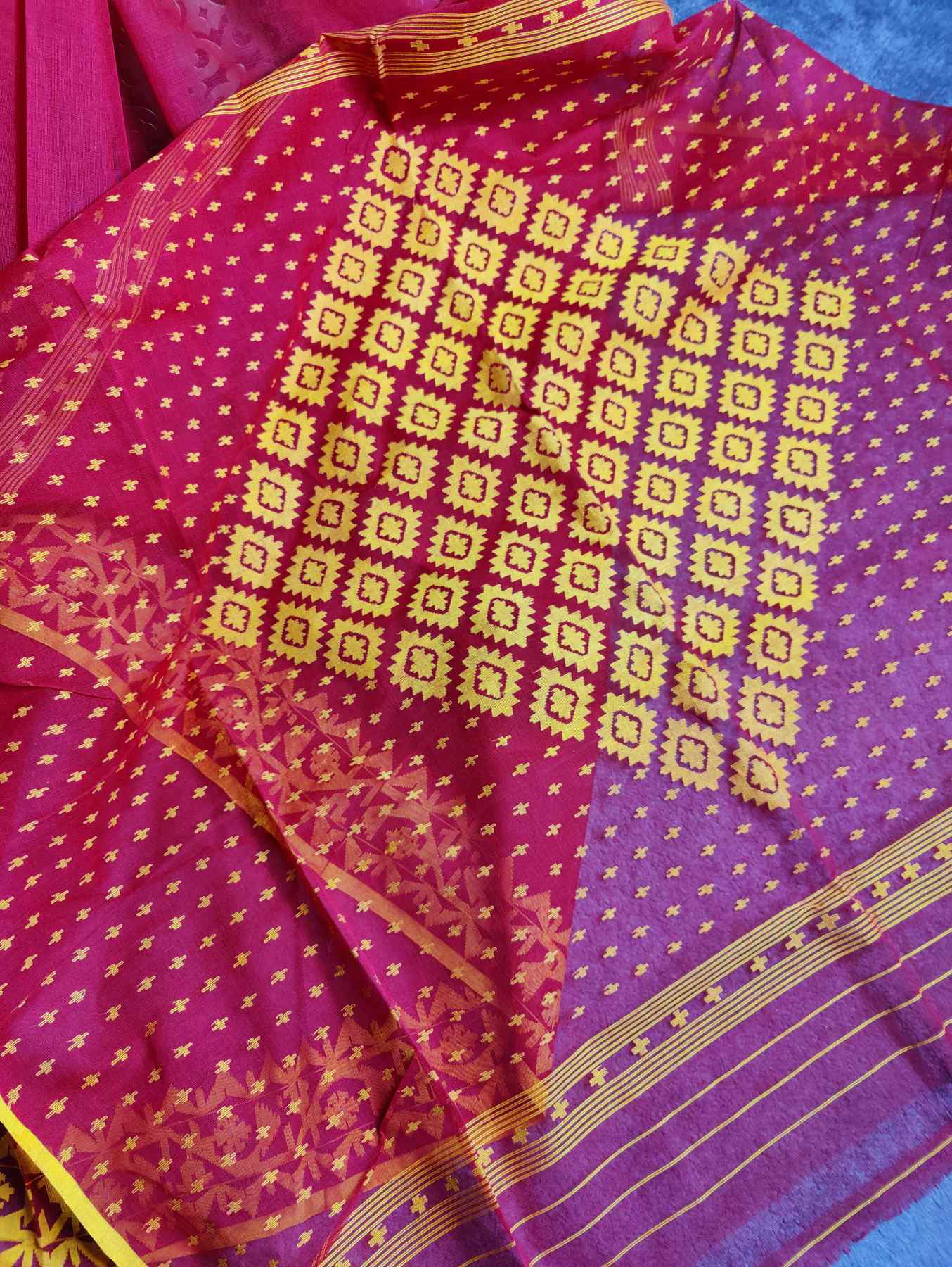RED COTTON PURE HANDLOOM DHAKAI JAMDANI SAREE