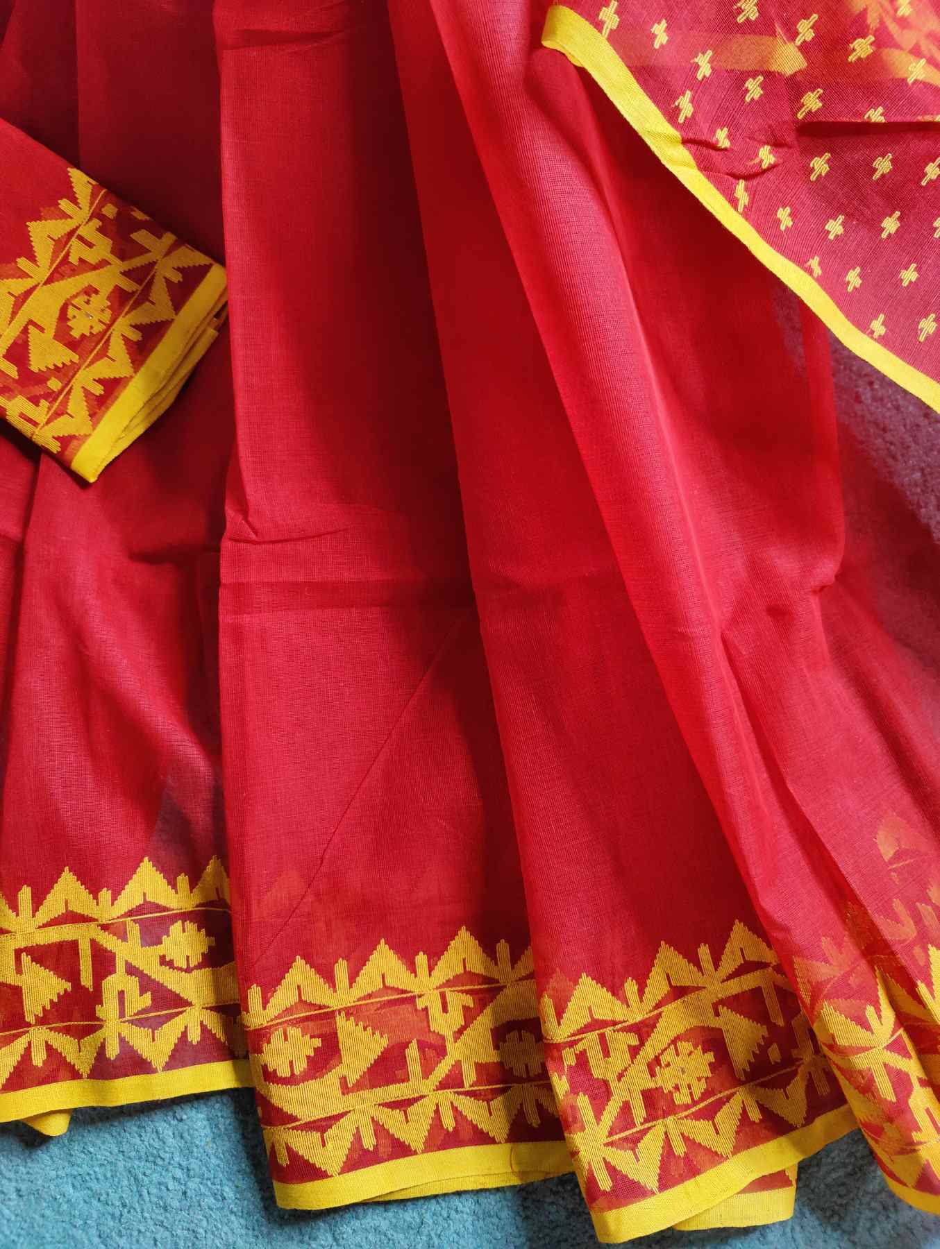 RED COTTON PURE HANDLOOM DHAKAI JAMDANI SAREE
