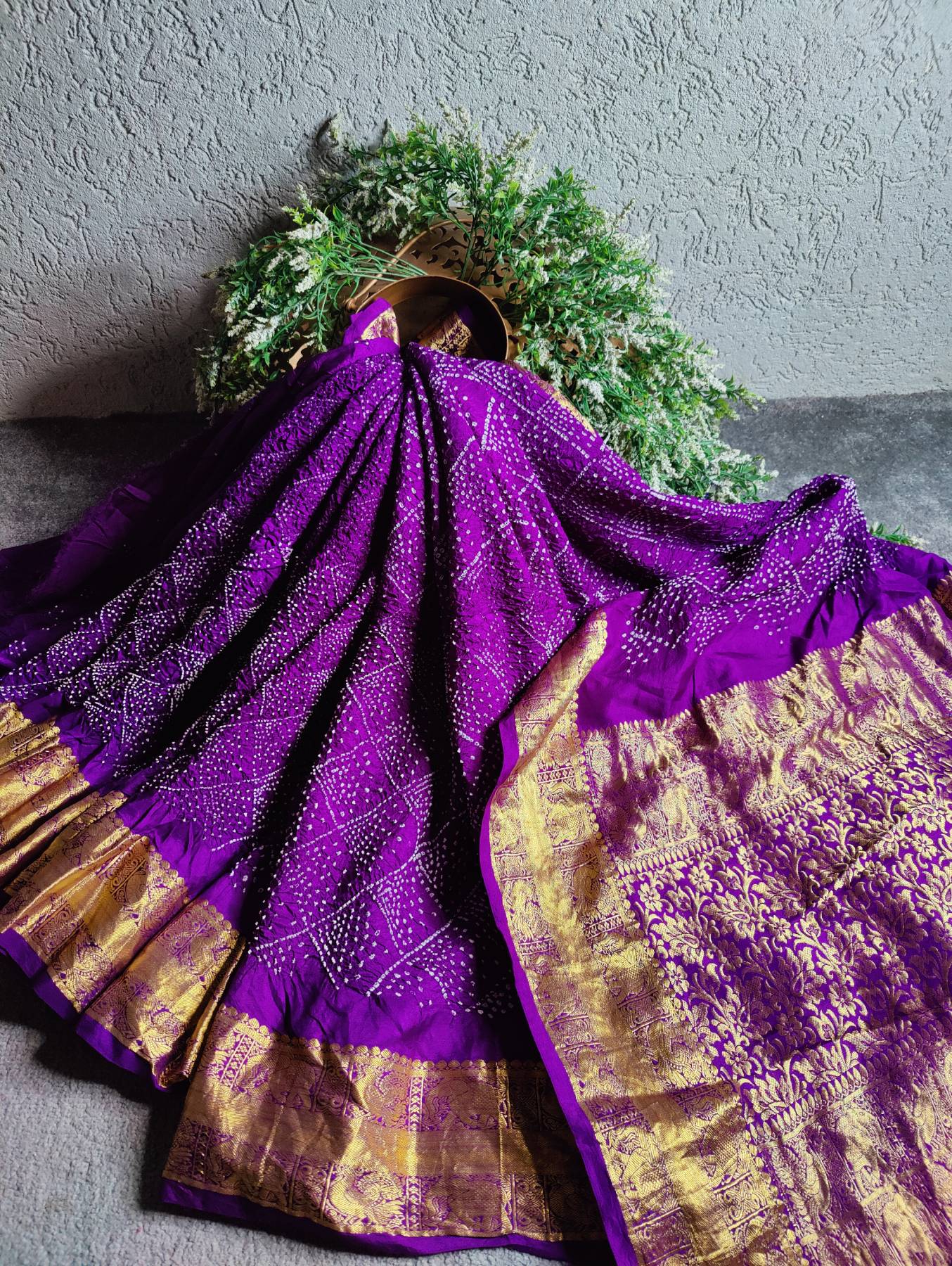 PURPLE  SILK PURE HANDLOOM BANDHEJ SAREE