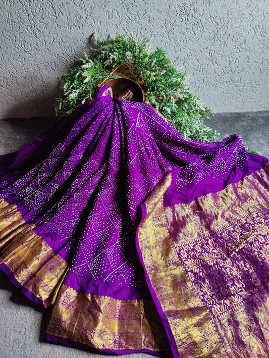 PURPLE  SILK PURE HANDLOOM BANDHEJ SAREE