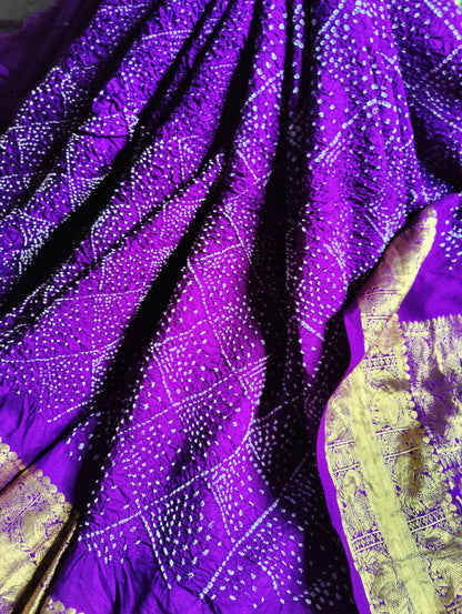 PURPLE  SILK PURE HANDLOOM BANDHEJ SAREE