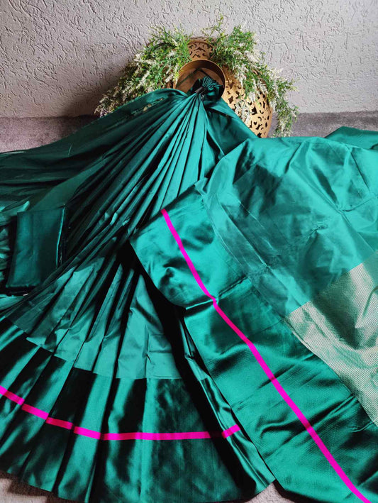 FOREST GREEN  MASHROO SILK PURE HANDLOOM BANARASI SAREE