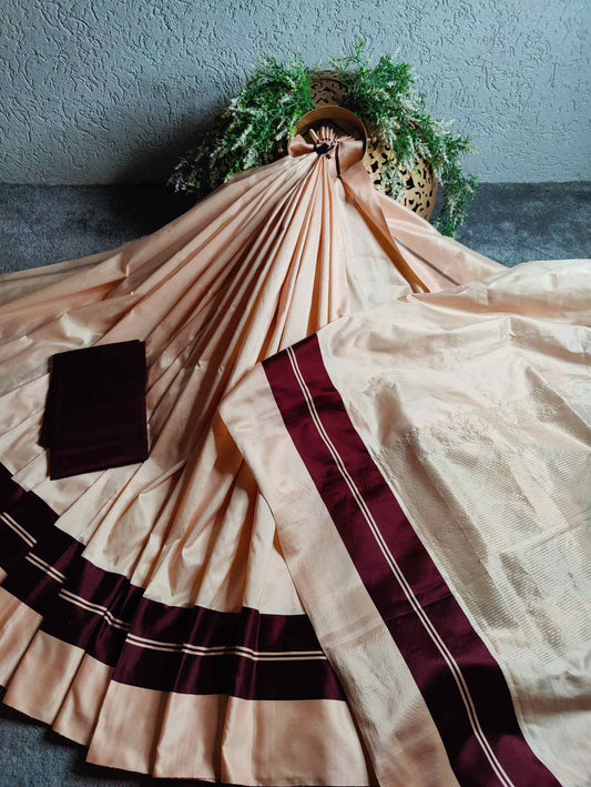 PASTEL PEACH MASHROO SILK PURE HANDLOOM BANRASI SAREE