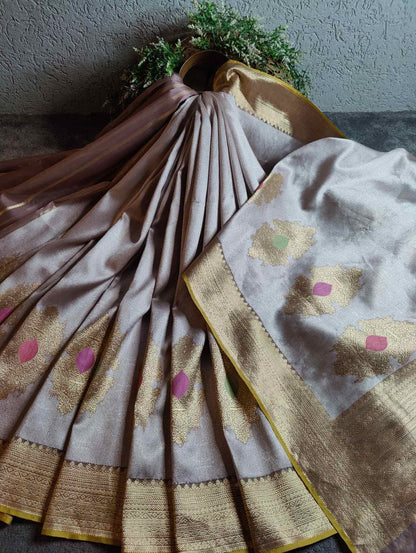 MAUVE KORA PURE HANDLOOM BANARASI SAREE