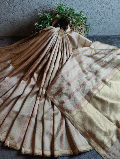 GOLD SILVER COPPER TISSUE PURE HANDLOOM BANARASI SAREE