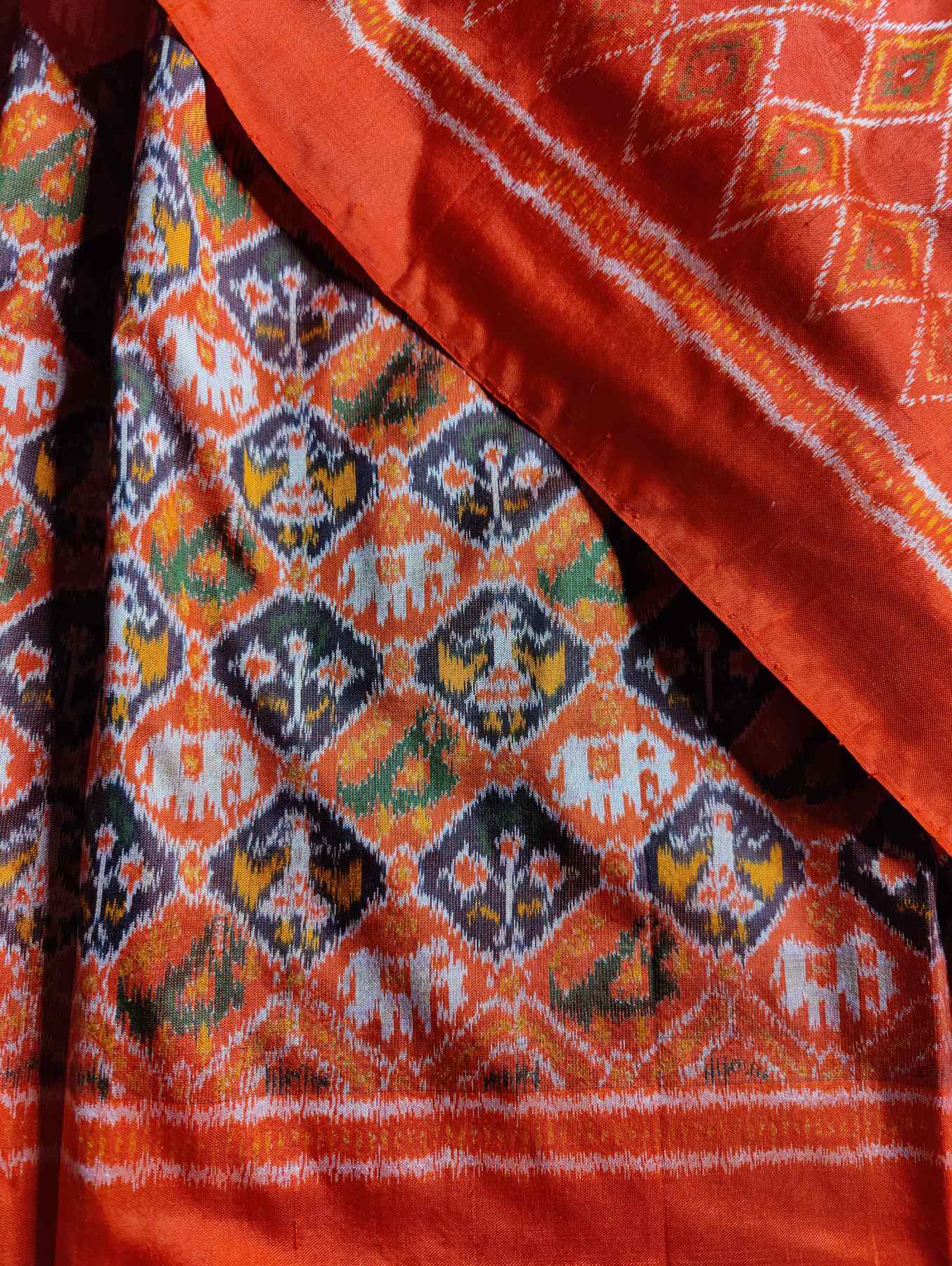 ORANGE SILK PURE HANDLOOM IKKAT SAREE