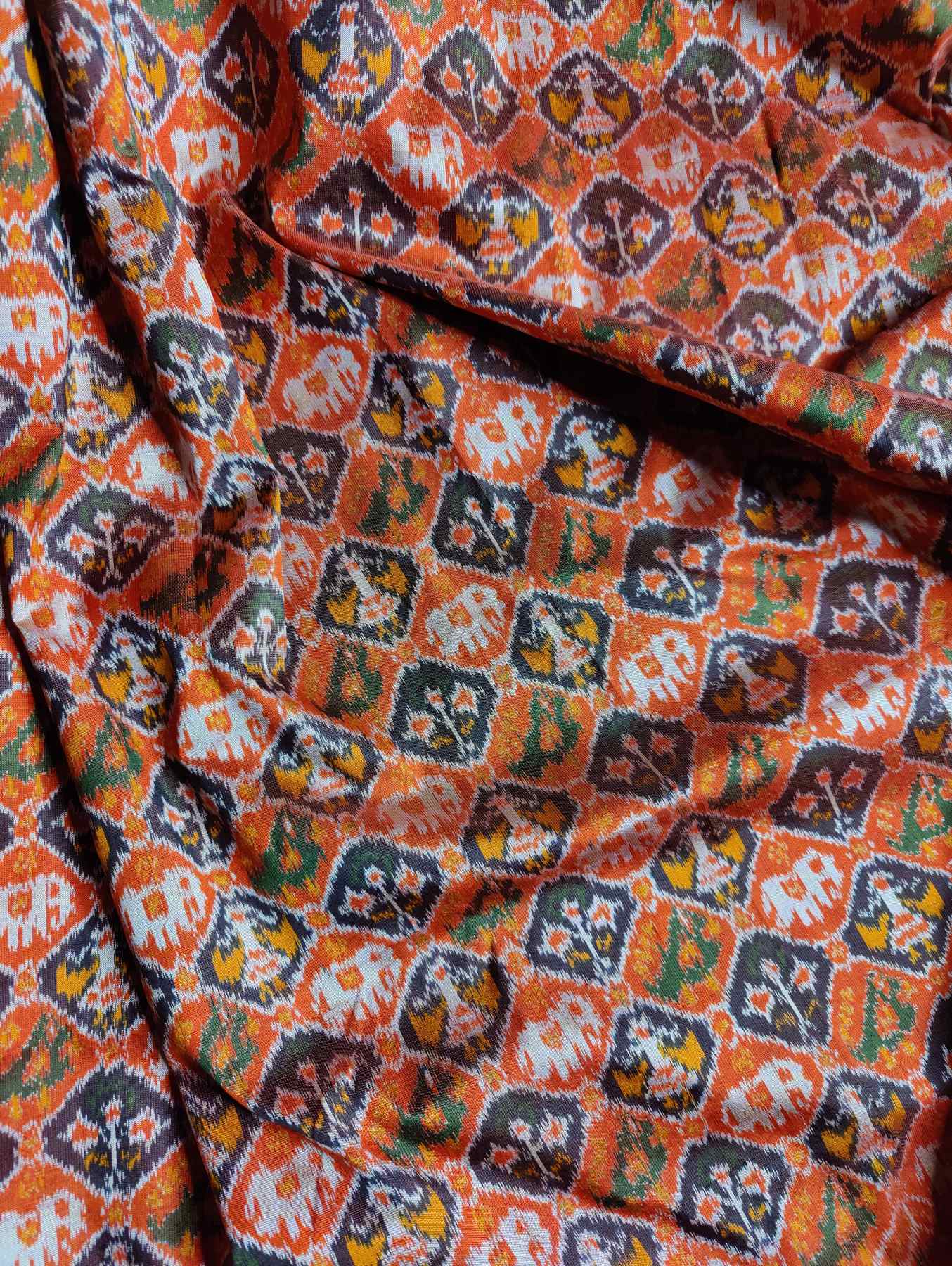 ORANGE SILK PURE HANDLOOM IKKAT SAREE
