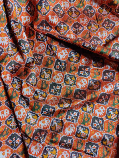 ORANGE SILK PURE HANDLOOM IKKAT SAREE