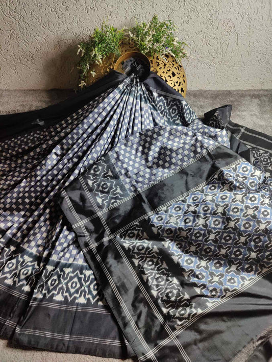 CHARCOAL GREY SILK PURE HANDLOOM IKKAT SAREE