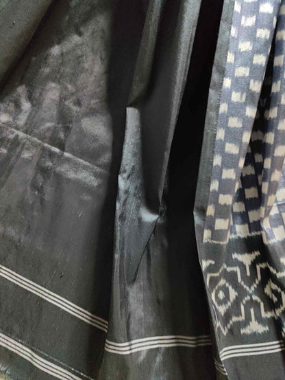 CHARCOAL GREY SILK PURE HANDLOOM IKKAT SAREE
