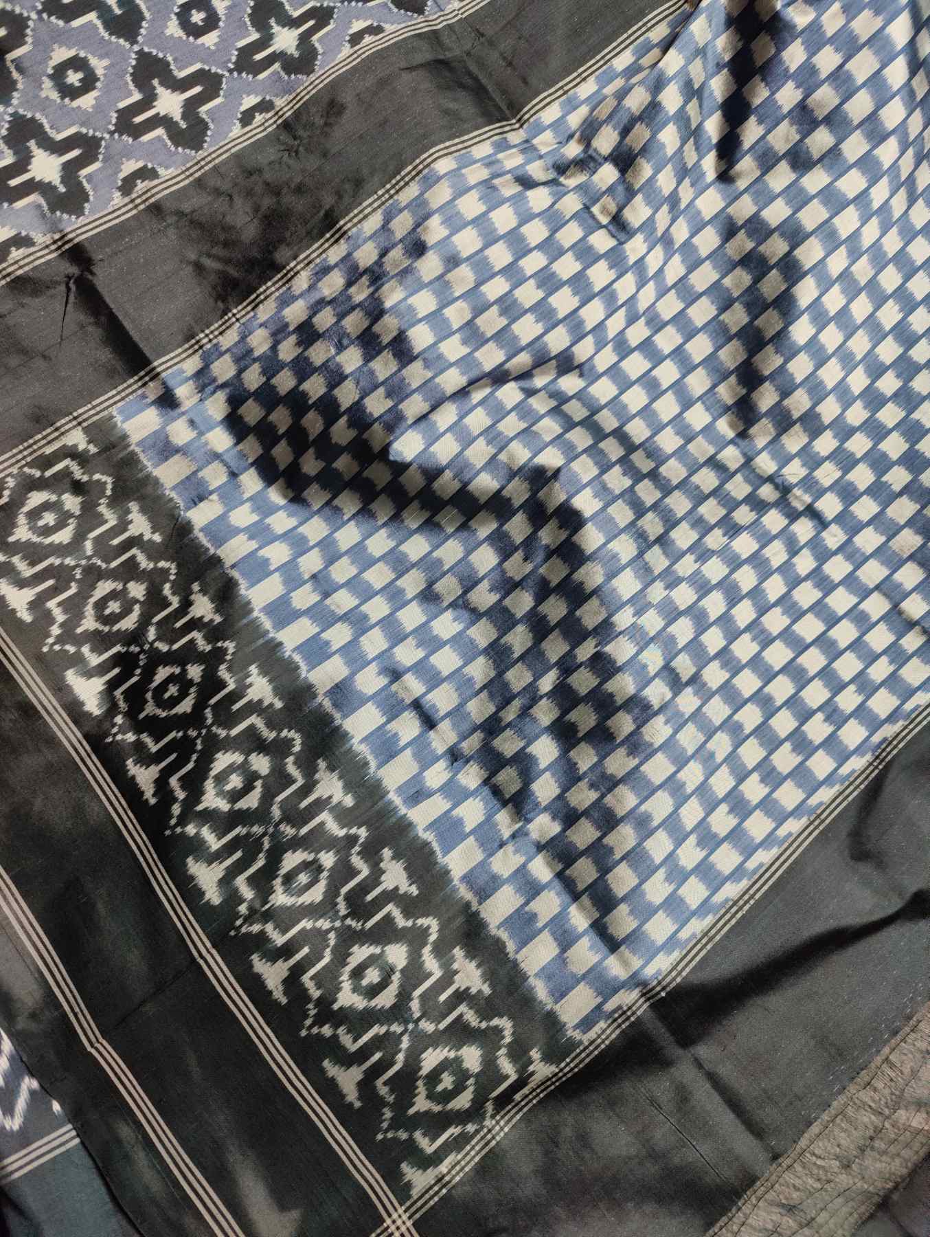 CHARCOAL GREY SILK PURE HANDLOOM IKKAT SAREE