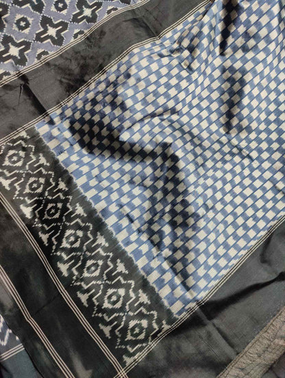 CHARCOAL GREY SILK PURE HANDLOOM IKKAT SAREE