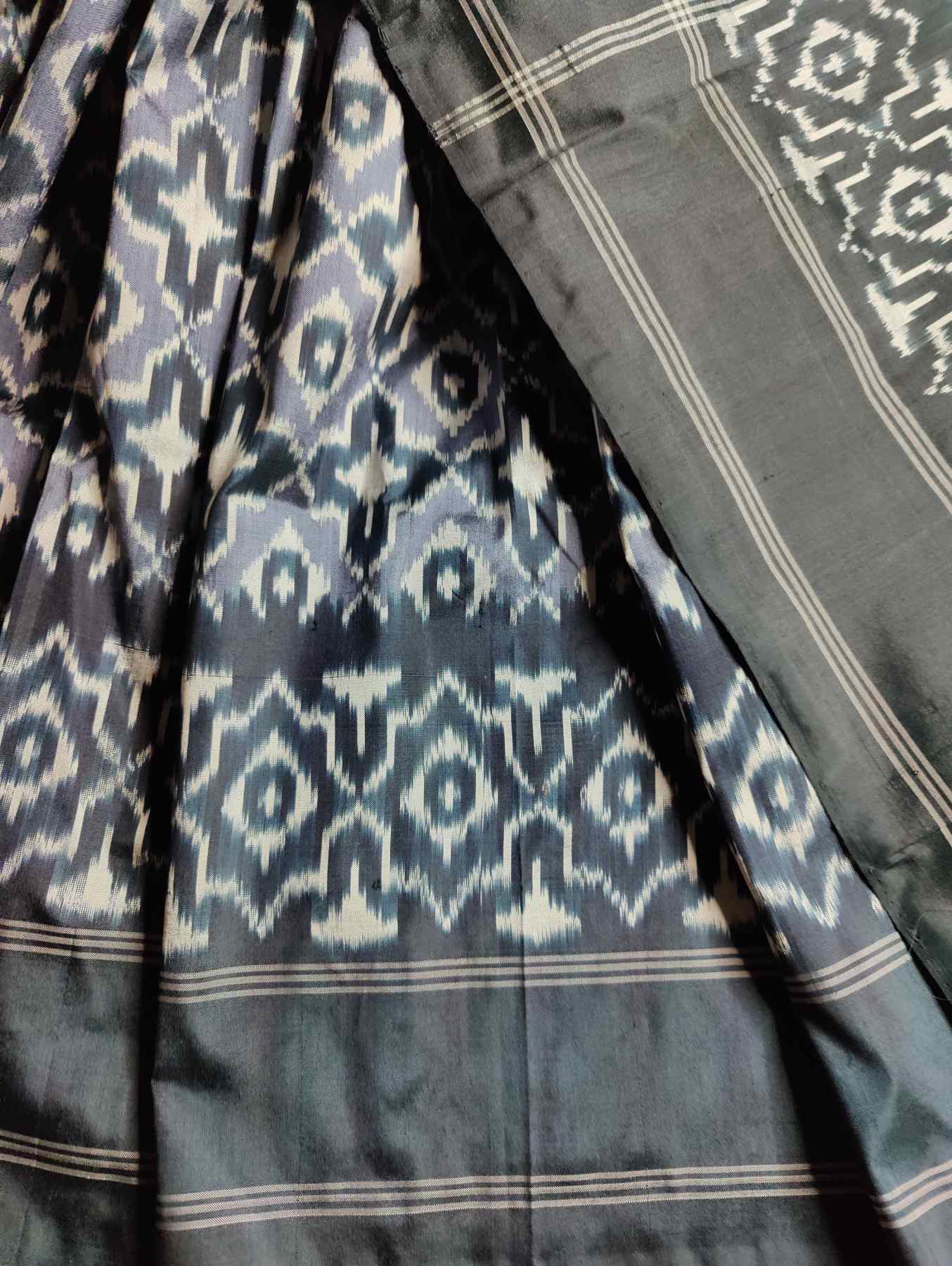 CHARCOAL GREY SILK PURE HANDLOOM IKKAT SAREE