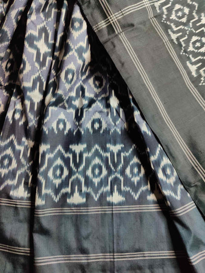 CHARCOAL GREY SILK PURE HANDLOOM IKKAT SAREE