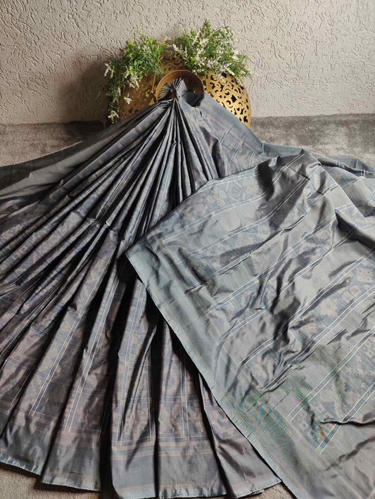 GREY SILK PURE HANDLOOM IKKAT SAREE