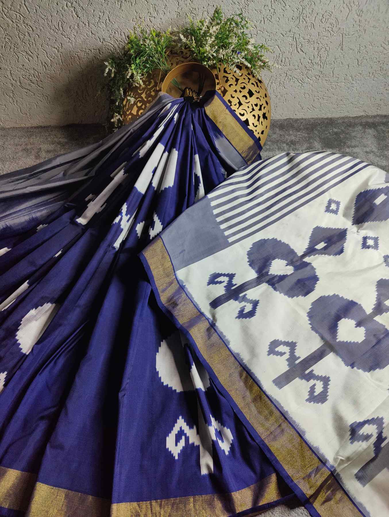 MIDNIGHT BLUE SILK PURE HANDLOOM IKKAT SAREE