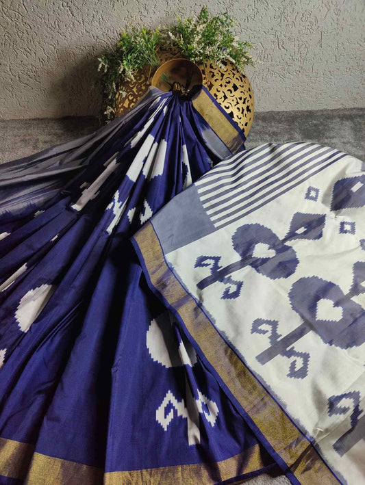 MIDNIGHT BLUE SILK PURE HANDLOOM IKKAT SAREE