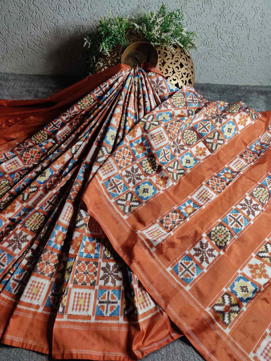 RUST MULBERRY PURE HANDLOOM ORGANIC DYE DOUBLE IKKAT SAREE
