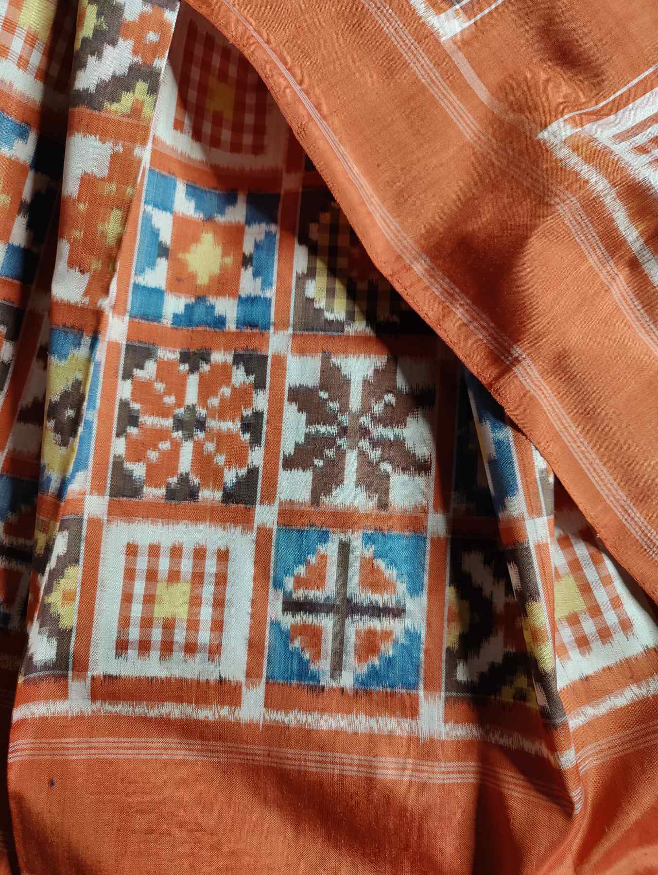 RUST MULBERRY PURE HANDLOOM ORGANIC DYE DOUBLE IKKAT SAREE