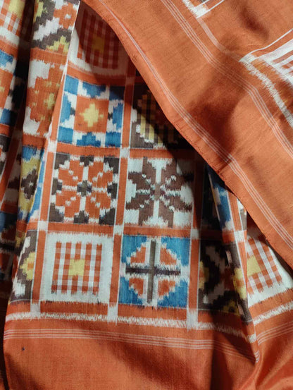 RUST MULBERRY PURE HANDLOOM ORGANIC DYE DOUBLE IKKAT SAREE