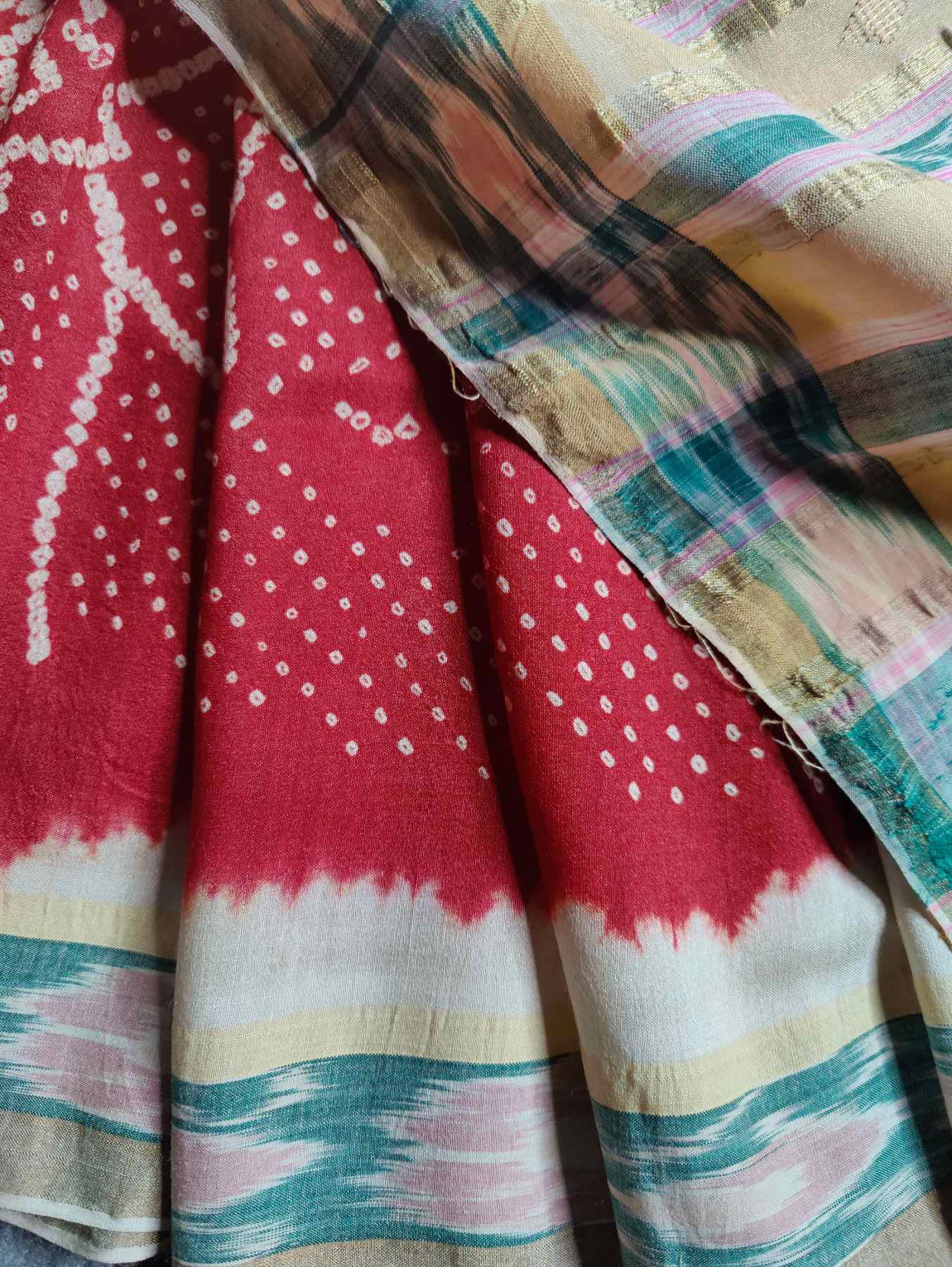 RED TUSSAR SILK PURE HANDLOOM BANDHEJ SAREE