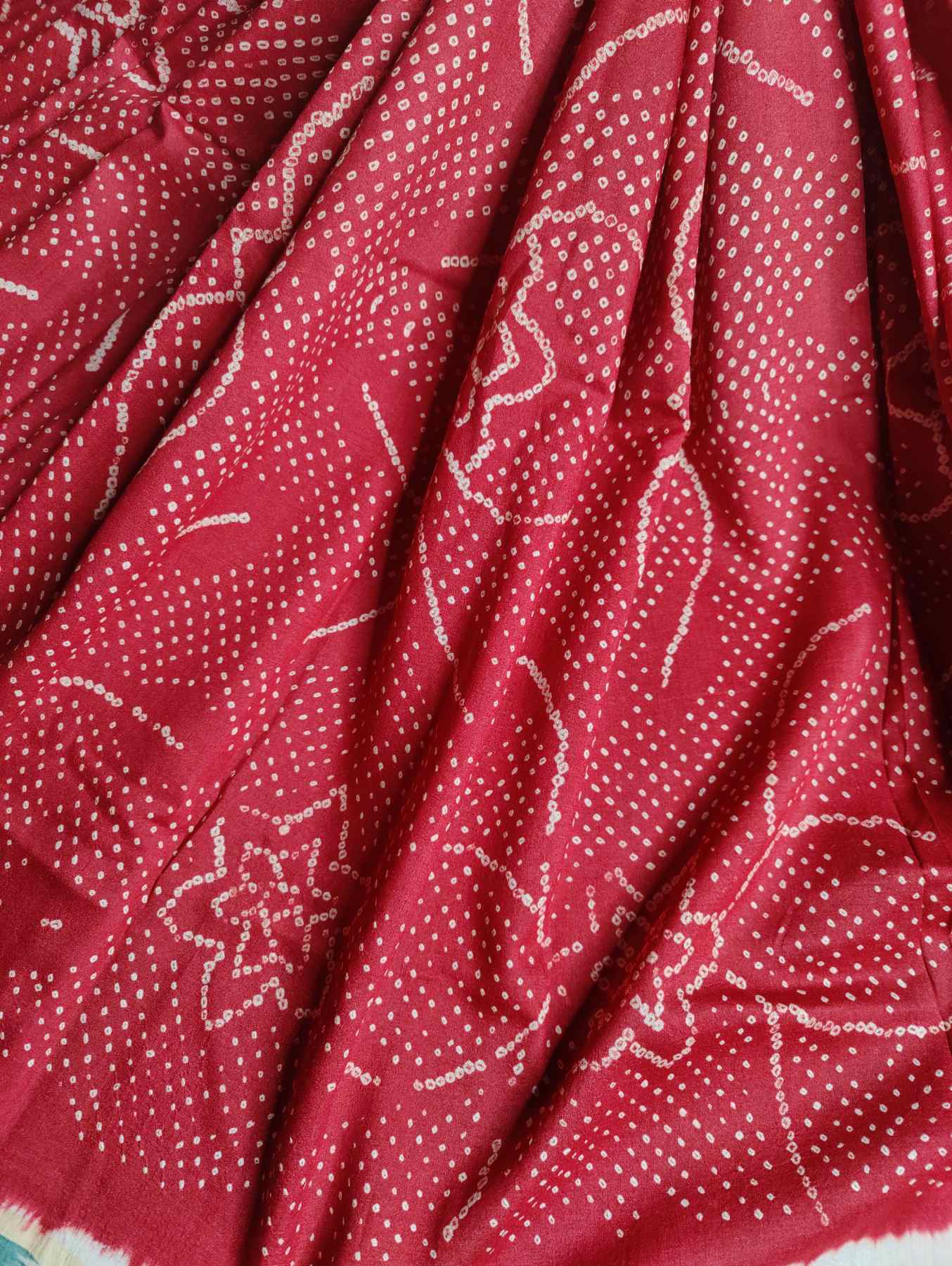 RED TUSSAR SILK PURE HANDLOOM BANDHEJ SAREE