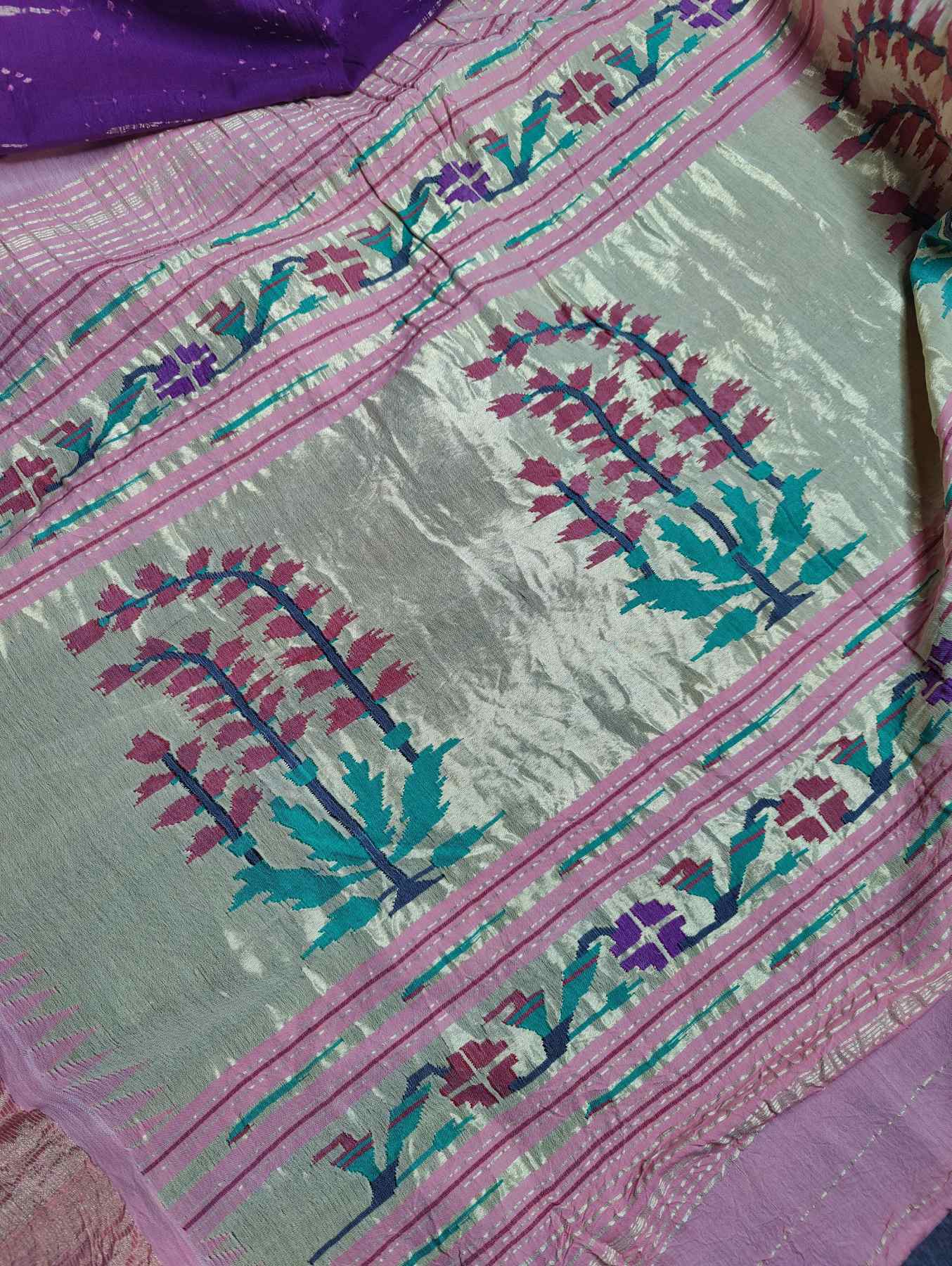 PURPLE COTTON PURE HANDLOOM BANDHEJ SAREE