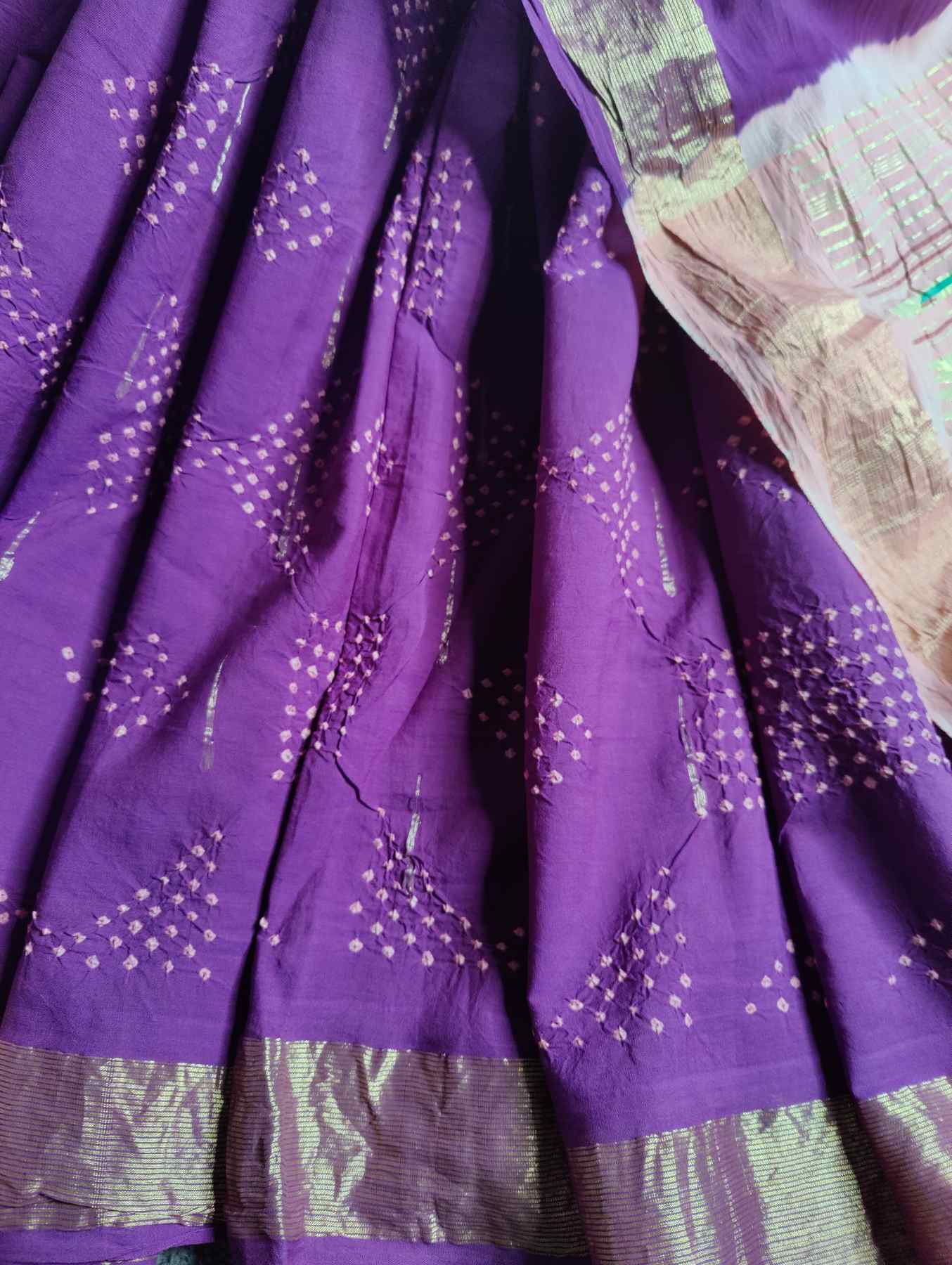 PURPLE COTTON PURE HANDLOOM BANDHEJ SAREE