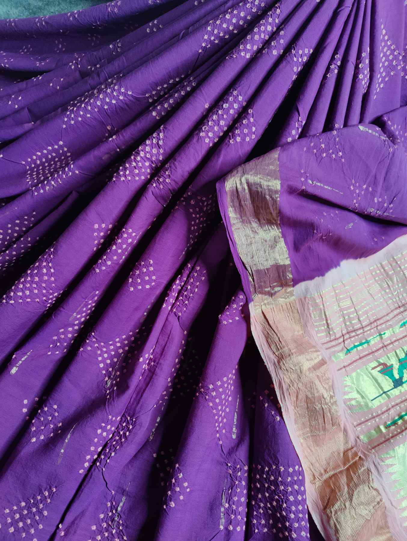 PURPLE COTTON PURE HANDLOOM BANDHEJ SAREE