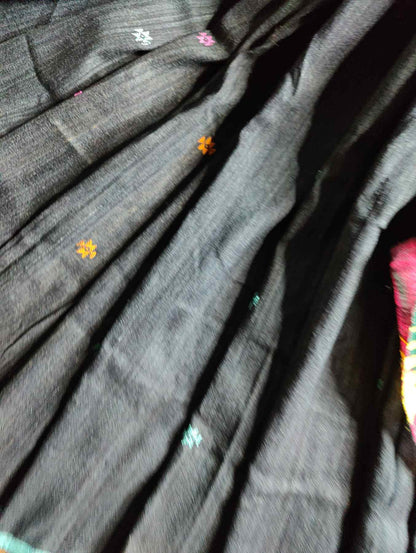 BLACK TUSSAR PURE HANDLOOM BHUJODI SAREE