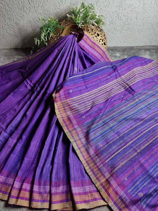 PURPLE TUSSAR PURE HANDLOOM BHUJODI SAREE