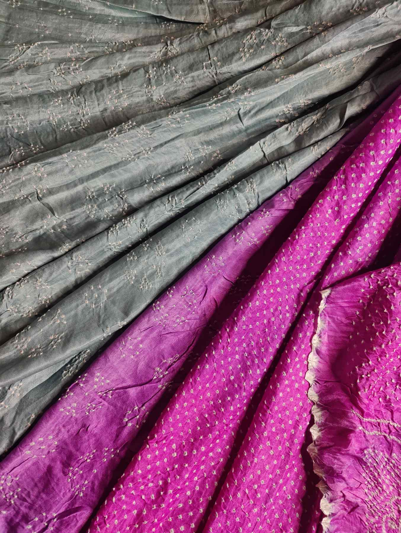 PINK GREY GAJJI SILK PURE HANDLOOM BANDHEJ SAREE